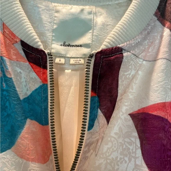 Elevenses Pink and White Bomber Jacket with Ribbed Cuffs - Picture 4 of 6